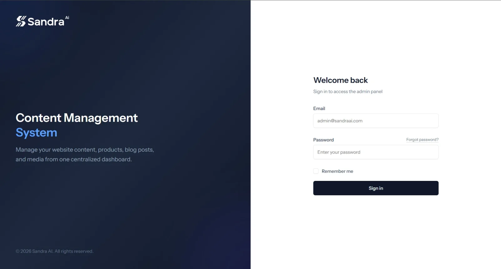 Sandra AI Website screenshot