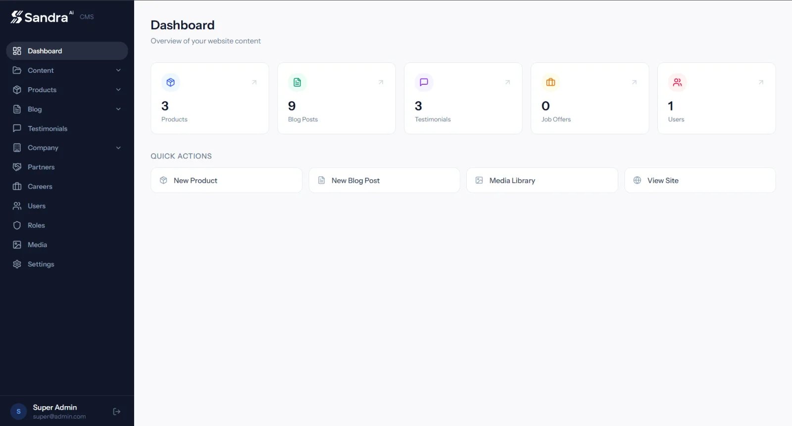 Sandra AI Website screenshot